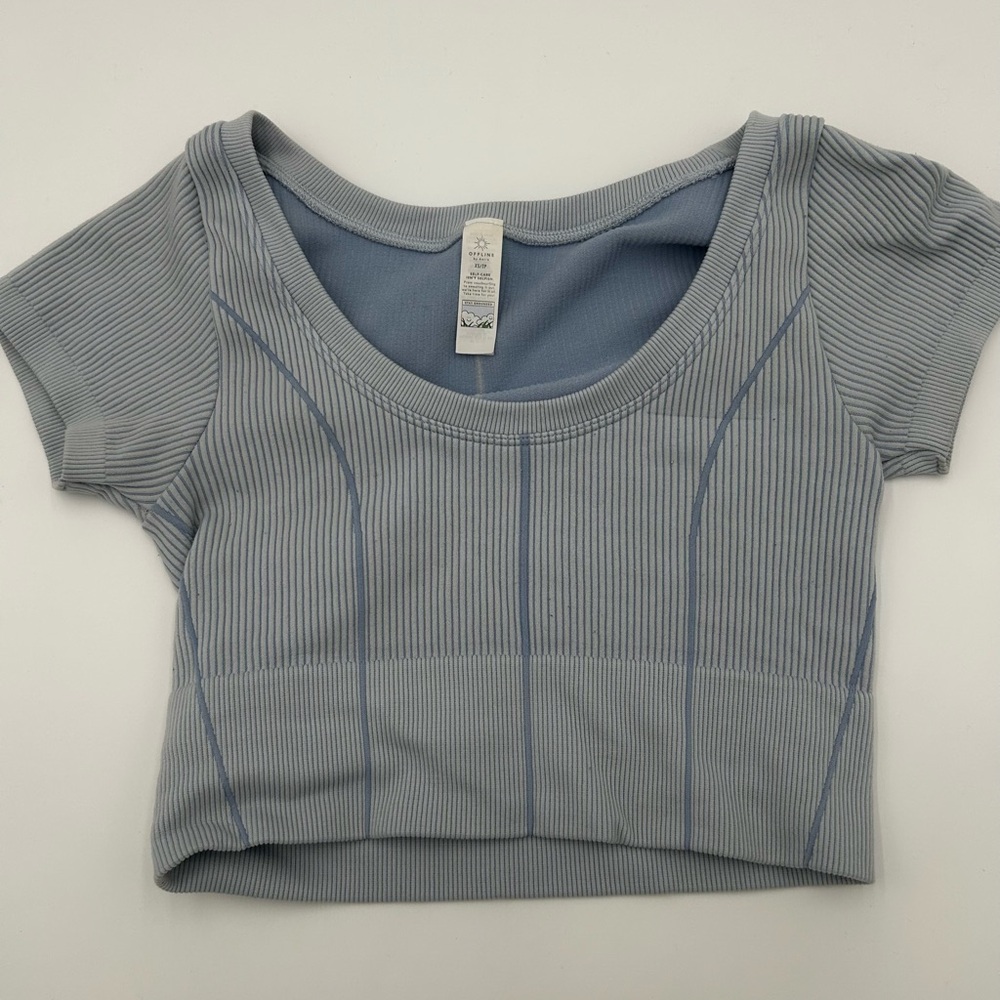 Aerie Light Blue Ribbed Crop Top